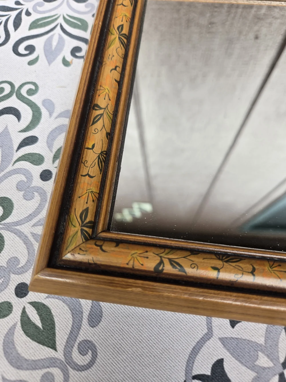 Vintage Square Mirror With Floral Border Design On Wood Frame